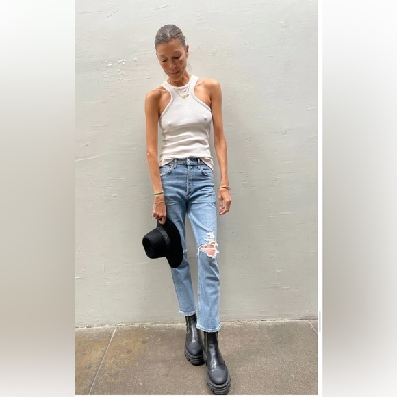 High Rise Button Fly Distressed Straight Jeans - Picture 3 of 16